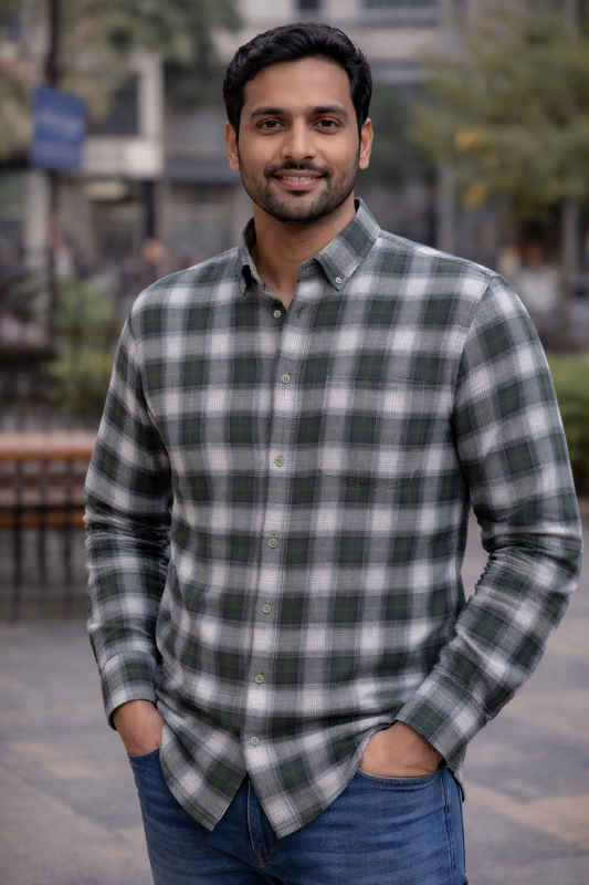 Men’s Olive Green Check Casual Shirt