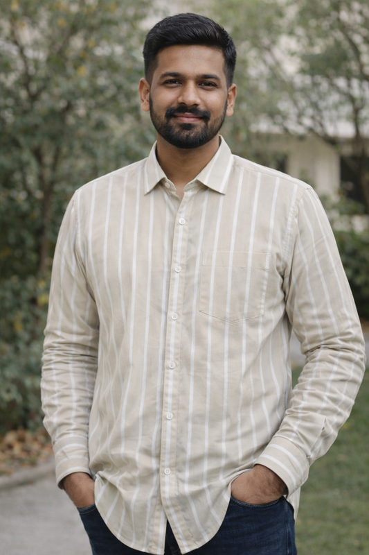 Men’s Premium Striped Cotton Shirt – Beige