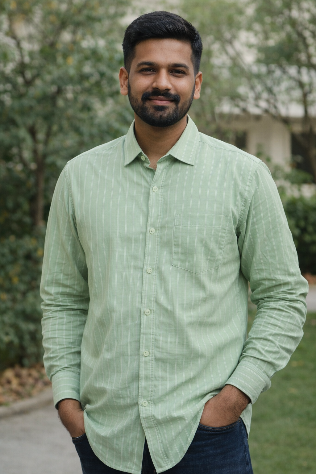 Green Striped Linen Shirt
