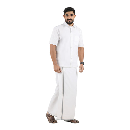 White Shirt & Silver Jari Dhoti Combo