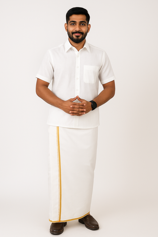 White Shirt & Gold Jari Dhoti Combo