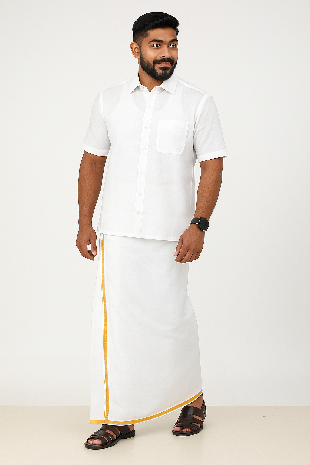 White Shirt & Gold Jari Dhoti Combo