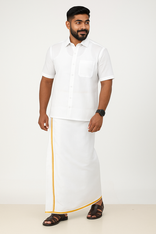 White Shirt & Gold Jari Dhoti Combo