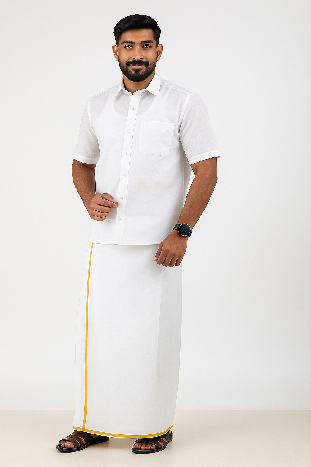 White Shirt & Gold Jari Dhoti Combo