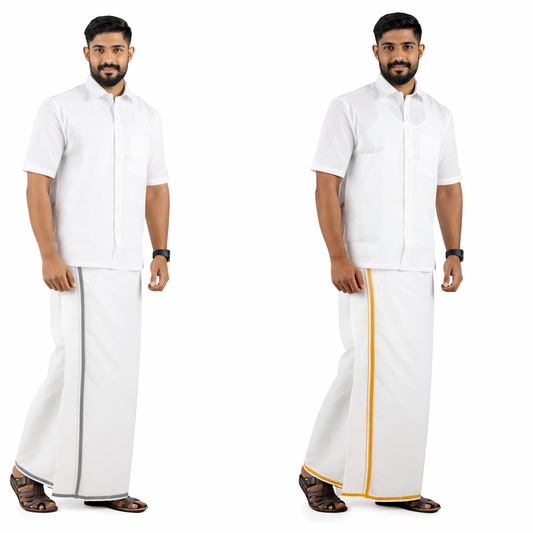 Silver Border & Gold Border Dhoti – Classic Elegance