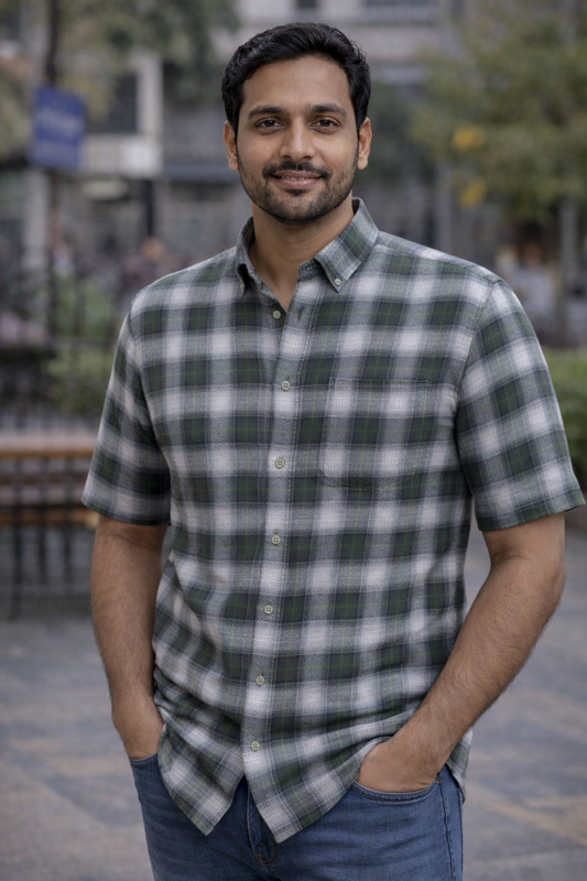 Men’s Olive Green Check Casual Shirt