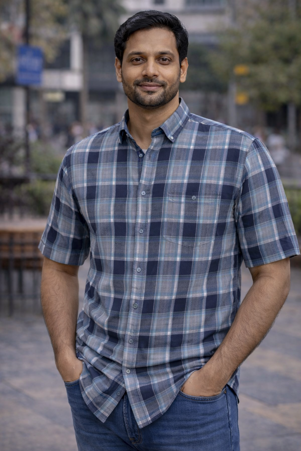 Men’s Blue Check Casual Shirt